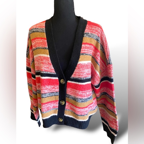 BP Black Marl Stripe Slouched Cropped Front Button Cardigan Size 1X NWT - Picture 6 of 11